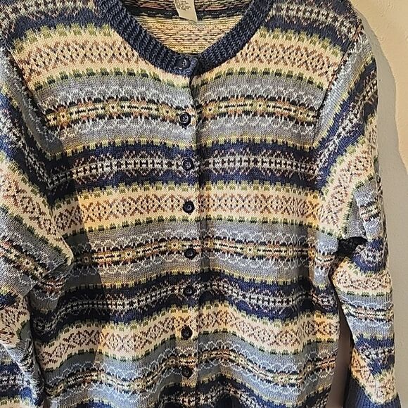 Tiara Women Fair Isle cardigan Colorful Blue Buttons Sz 14/16 - Picture 2 of 5
